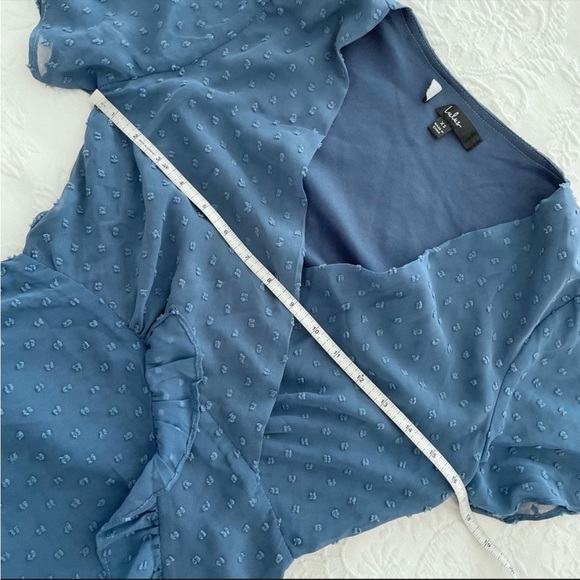 NWOT Lulus Next to You Slate Blue Swiss Dot Ruffled Midi Dress XSmall - Picture 5 of 7